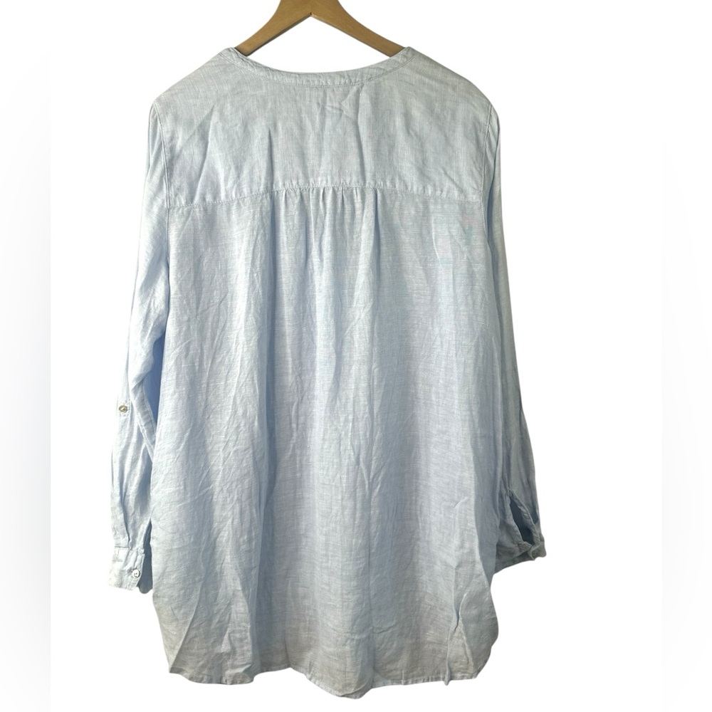 SIGRID OLSEN Classic Light Blue Oversized Linen Chambray Blouse w/ Pockets‎ XL - Picture 2 of 7